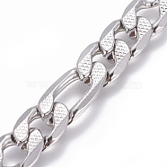 304 Stainless Steel Figaro Chains, Unwelded, Textured, Stainless Steel Color, 9.5mm, Links: 18.7x9.5x2.5mm and 14x9.5x2.5mm(CHS-L020-048P)