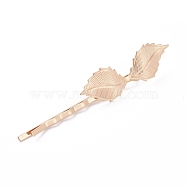 Iron Hair Bobby Pins, with Brass Findings, Leaf, Long-Lasting Plated, Light Gold, 72x4.5mm, Leaf: 42x14mm(IFIN-L035-04LG)