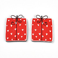 Printed Wood Pendants, Valentine's Day Style, Box, 36.7x28.8x3mm, Hole: 1.6mm(WOOD-T032-04J)