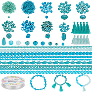 DIY Stone Bracelet Making Kit, Including Polycotton Tassel Decorations, Chips & Round & Teardrop & Oval & Flat Round Synthetic Turquoise & Howlite & Glass & Seed Beads, Elastic Thread, Deep Sky Blue(DIY-NB0009-30)