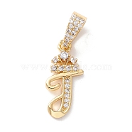 Eco-Friendly Brass Micro Pave Cubic Zirconia Pendants, Long-Lasting Plated, Real 18K Gold Plated, Cadmium Free & Lead Free, Letter, Letter.T, 16~20x7~11.5x1.5~2.2mm, Hole: 6.5x3.5mm(KK-K265-01G-T)