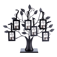 Iron Family Tree Picture Frame Stand, with Glass Hanging Picture Frames and Polyester Findings, Tree, Black, 31.5x36x1.7cm(AJEW-WH0223-71)