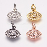 Brass Micro Pave Cubic Zirconia Charms, Horse Eye, Mixed Color, 9.5x11x2mm, Hole: 3mm(ZIRC-G087-30)