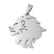 304 Stainless Steel Pendants, Laser Cut, Lion Charm, Stainless Steel Color, 35x35x1.5mm, Hole: 9x4.5mm(STAS-R135-20P)