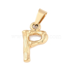 304 Stainless Steel Pendants, Bamboo Style, Letter, Golden Color, Letter.P, 19x10x3mm, Hole: 3x7mm(STAS-F235-01G-P)