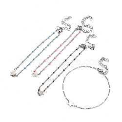 304 Stainless Steel Link Bracelets, with Enamel and Lobster Claw Clasps, Star, Mixed Color, 7-1/2 inch(19cm), 1.5mm(BJEW-JB05319)