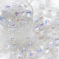 Rainbow Iridescent Plating Acrylic Beads, Round, White, 11.5mm, Hole: 2mm(FIND-B077-01A)