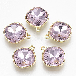 Golden Plated Alloy Pendants, with Glass Rhinestone, Rhombus, Pink, 18x15x5mm, Hole: 1.4mm(X-PALLOY-N154-03D)