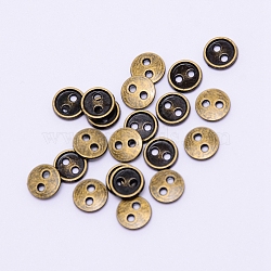 Alloy Mini Buttons, 2-Hole, Flat Round, Cadmium Free & Lead Free, Antique Bronze, 4x1.5mm, Hole: 0.8mm(PALLOY-WH0076-49B-AB)