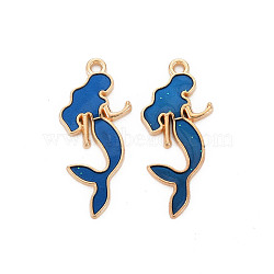 Alloy Enamel Pendants, Mermaid, Light Gold, Blue, 29x12.5x2mm, Hole: 1.4mm(ENAM-N054-021E)