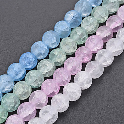 Crackle Glass Beads Strands, Frosted, Round, Mixed Color, 8mm, Hole: 1.2mm, about 50~51pcs/strand, 15.35 inch(39cm)(GLAA-S192-D-008)