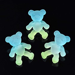 1-Hole Transparent Spray Painted Acrylic Buttons, Two Tone, Frosted, Bear, Yellow Green, 38x29.5x16mm, Hole: 3mm(BUTT-N020-001-B01)