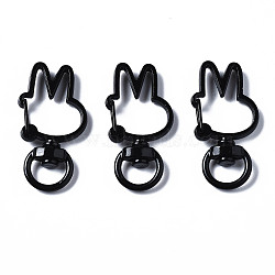 Spray Painted Eco-Friendly Alloy Swivel Snap Hooks Clasps, Cadmium Free & Nickel Free & Lead Free, Rabbit, Black, 36x18x6.5mm, Hole: 5x9mm(PALLOY-T080-12A-NR)