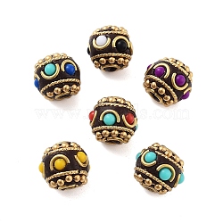 Handmade Indonesia Beads, with Brass and Resin, Round, Mixed Color, 11x10mm, Hole: 1.5mm(FIND-Q106-72)