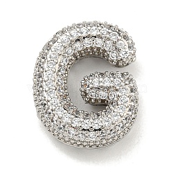 Platinum Plated Brass Micro Pave Cubic Zirconia Pendants, Letter Charms, Letter G, 19x17x6mm, Hole: 3.5x2mm(KK-L073-001P-G)