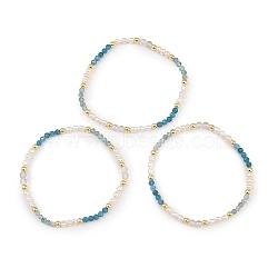 Natural Apatite & Quartz Crystal & Cultured Freshwater Pearl Beaded Bracelets for Women, Round, with Non-magnetic Synthetic Hematite, Beads: 4mm, Inner Diameter: 2.17 inch(5.5cm)(BJEW-JB13713)