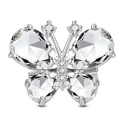 SHEGRACE Brass Safety Brooch, with Grade AAA Cubic Zirconia, Butterfly, Platinum, 18.5x23.8mm(JBR074A)