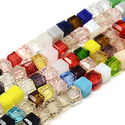 Faceted Transparent Glass Cube Beads Strands, Mixed Color, 4x4x4mm, Hole: 1mm, about 100pcs/strand, 17 inch(X-GLAA-R163-4x4-01)