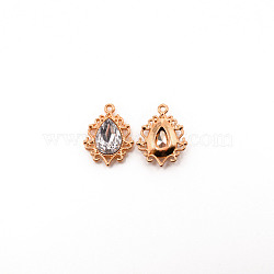 Alloy Pendants, with Rhinestone, Cadmium Free & Lead Free, Light Gold, Teardrop, Clear, 25x19x5mm, Hole: 1.6mm(FIND-WH0094-56KCG-03)