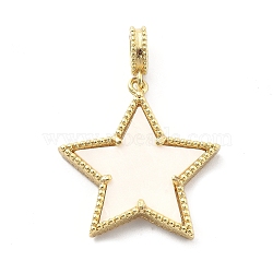 Rack Plating Brass Pendants, with Resin, Long-Lasting Plated, Lead Free & Cadmium Free, Real 18K Gold Plated, Star, Seashell Color, 29.5x28x4mm, Hole: 5x3mm(KK-Q017-03D-G)