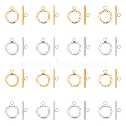 20 Sets 2 Colors 304 Stainless Steel Toggle Clasps, Round Ring, Real Gold Plated & Stainless Steel Color, Ring: 23x18x2.5mm, Hole: 3mm, Bar: 25x7.5x2.5mm, Hole: 3mm, 10 sets/color(STAS-UN0043-43)