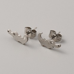 304 Stainless Steel Stud Earrings for Women, with Ear Nuts, Crocodiles, Stainless Steel Color, 6x12mm, Pin: 0.6mm(EJEW-TAC0010-012P)