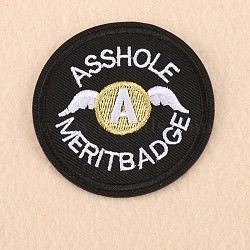 Computerized Embroidery Cloth Iron on/Sew on Patches, Costume Accessories, Appliques, Flat Round, Black, 68mm(DIY-F038-H09)