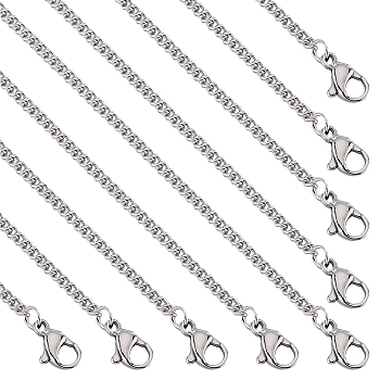 20Pcs Women's 304 Stainless Steel Curb Chain Necklaces Set, with Lobster Claw Clasps, Stainless Steel Color, 17.7 inch(45cm)