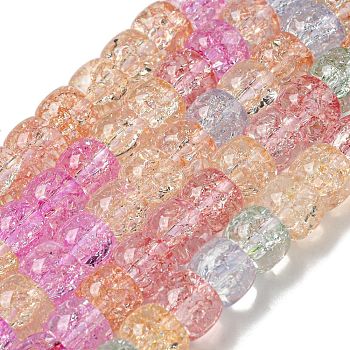 Transparent Spray Painting Crackle Glass Beads Strands, Column, Colorful, 8x6mm, Hole: 1.2mm, about 65pcs/strand, 15.55''(39.5cm)