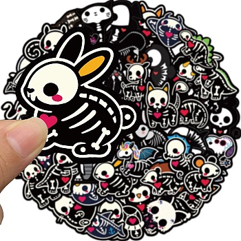 50Pcs Animal Skull Theme PVC Self Adhesive Cartoon Stickers, Waterproof Decals for Laptop, Bottle, Luggage Decor, Mixed Color, 37~77x39~68x0.2mm