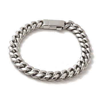 304 Stainless Steel Cuban Link Chain Bracelets for Women Men, Stainless Steel Color, 8-5/8 inch(22cm), Link: 10x12.5x3mm