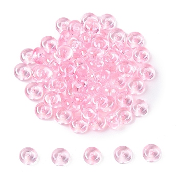 Transparent Dyed Colours Glass Seed Beads, Donut, Pearl Pink, 6x3mm, Hole: 1.2mm, about 2500pcs/pound