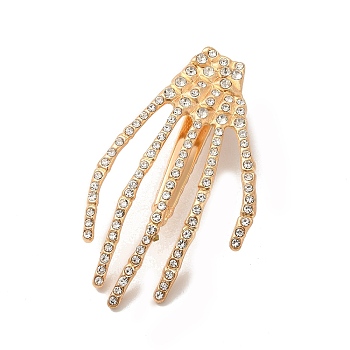Halloween Theme Glass Rhinestone Alligator Hair Clips for Woman Girl, with Iron Finding, Skeleton Hand, Golden, 63.5x36.5x13mm