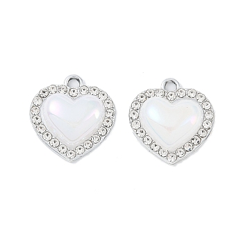 Alloy Enamel Pendants, with Crystal Rhinestone, Heart, Platinum, 17x16x5mm, Hole: 2mm