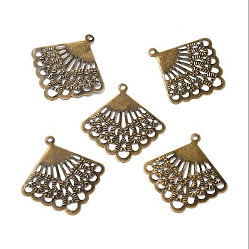 Iron Filigree Joiners, Etched Metal Embellishments, Rhombus, Antique Bronze, 27x26x0.5mm, Hole: 1.4mm