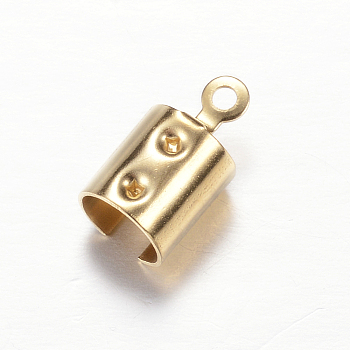 Ion Plating(IP) 304 Stainless Steel Folding Crimp Ends, Fold Over Crimp Cord Ends, Golden, 12x6.5x6.5mm, Hole: 1.2mm