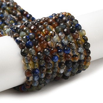 Natural Agate Beads Strands, Faceted, Round, Dyed & Heated, Marine Blue, 4mm, Hole: 0.8mm, about 88~94pcs/strand, 14.76~15.87''(37.5~40.3cm)