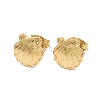 Ion Plating(IP) 304 Stainless Steel Shell Stud Earrings for Women, Golden, 10x10mm, Pin: 0.8mm