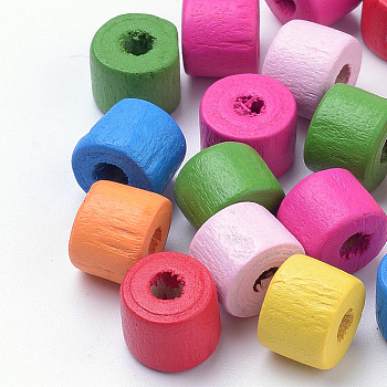 Spray Painted Natural Wood Beads, Column, Lead Free, Mixed Color, 9x7mm, Hole: 3mm, about 1324pcs/372g