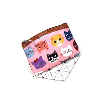 Cat Pattern Cloth Clutch Bags, Change Purse with Zipper, for Women, Rectangle, Pink, 12x8cm