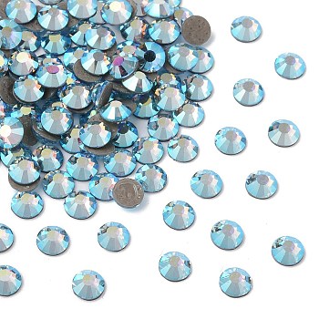 Preciosa&reg Crystal Hotfix Flatback Stones, Czech Crystal, Round(438 11 612 Chaton Rose VIVA 12 &reg), 60000 200 Aquamarine AB, SS8(2.3~2.5mm)