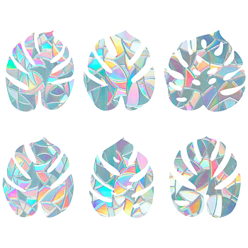 Rainbow Prism Paster, Window Sticker Decorations, Monstera Leaf, Colorful, 15x18cm, 16x18cm, 18x18cm, 16x18cm, 14x18cm, 16x18cm, 6pcs/set