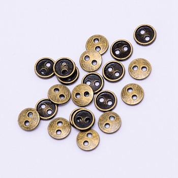Alloy Mini Buttons, 2-Hole, Flat Round, Cadmium Free & Lead Free, Antique Bronze, 4x1.5mm, Hole: 0.8mm