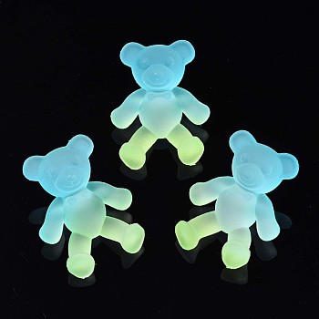 1-Hole Transparent Spray Painted Acrylic Buttons, Two Tone, Frosted, Bear, Yellow Green, 38x29.5x16mm, Hole: 3mm
