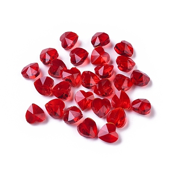 Transparent Glass Beads, Faceted, Heart, Red, 10x10x7mm, Hole: 1~1.2mm
