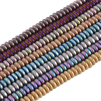 Electroplated Synthetic Non-magnetic Hematite Beads Strands, Disc, Heishi Beads, Mixed Color, 6x3mm, Hole: 1mm, about 135pcs/strand, 15.75''(40cm)