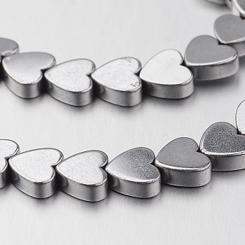 Electroplate Non-magnetic Synthetic Hematite Bead Strands, Heart, Silver Plated, 5x6x2mm, Hole: 1mm, about 81pcs/strand, 15.7 inch