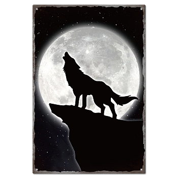 Vintage Metal Tin Sign, Iron Wall Decor for Bars, Restaurants, Cafe Pubs, Rectangle, Wolf, 300x200x0.5mm