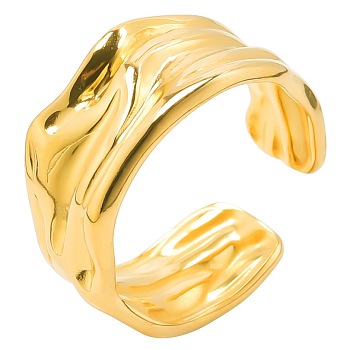 Minimalist Unisex Hammered Stainless Steel Open Cuff Ring, Golden