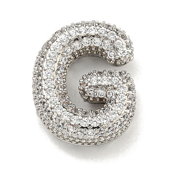 Platinum Plated Brass Micro Pave Cubic Zirconia Pendants, Letter Charms, Letter G, 19x17x6mm, Hole: 3.5x2mm